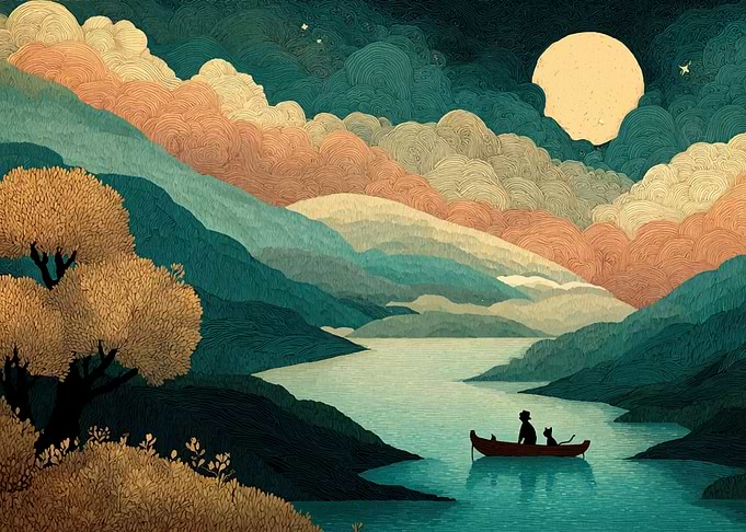 Serene Lake Scene with Boat