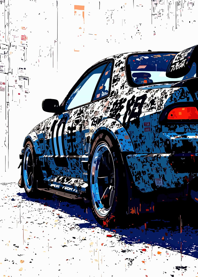 Blue and White Race Car