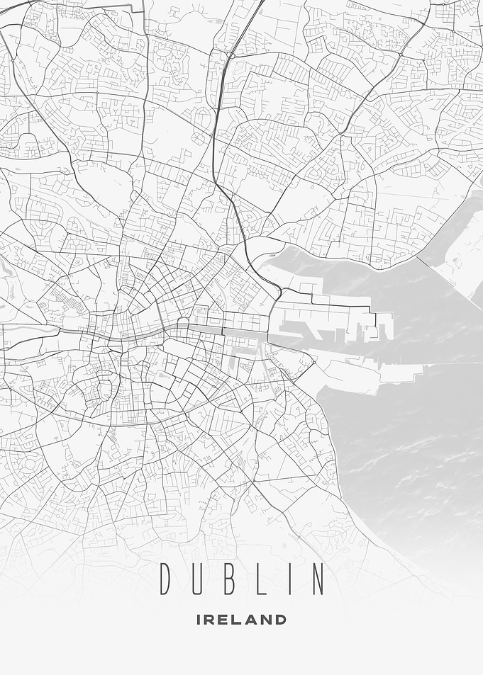 Dublin, Ireland - Modern City Map Poster, Minimalist Urban Wall Art