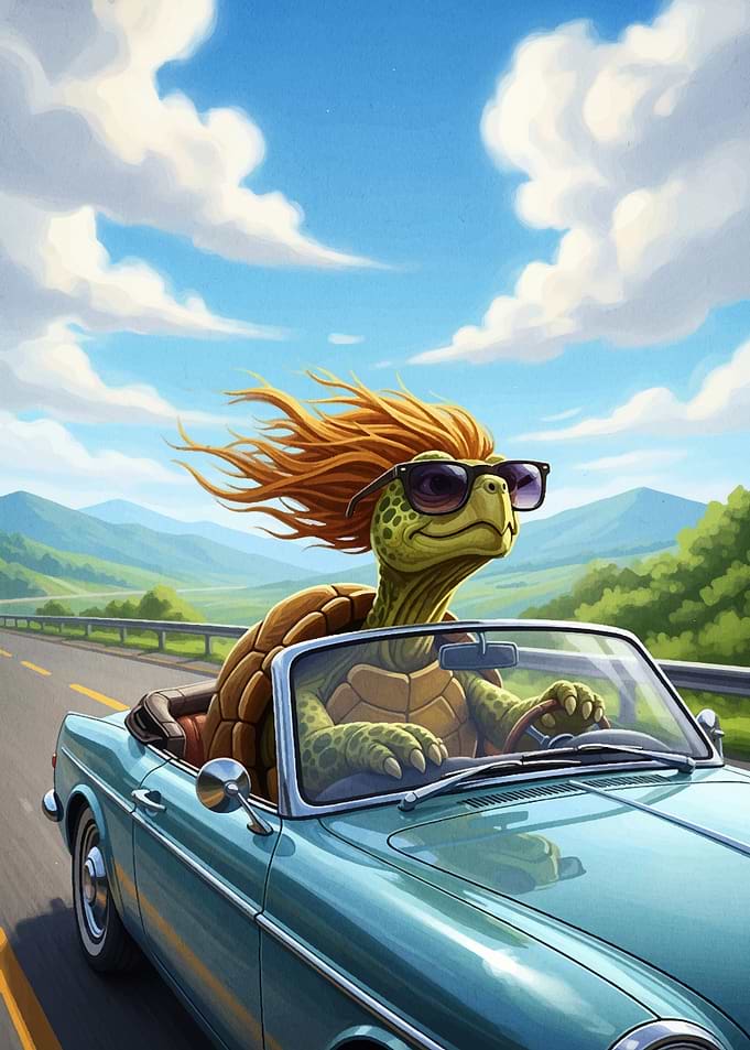 Turtle driving a car