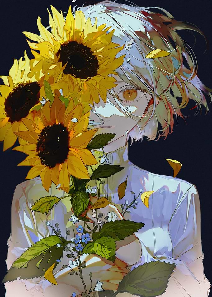 Anime Girl with Sunflowers