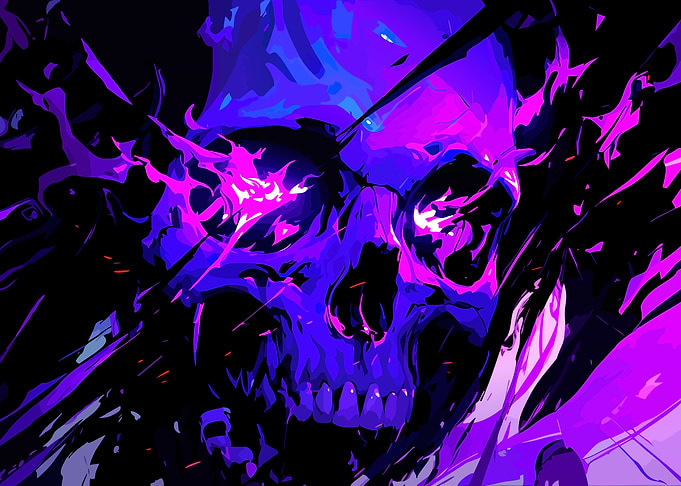 Abstract Skull with Neon Flames