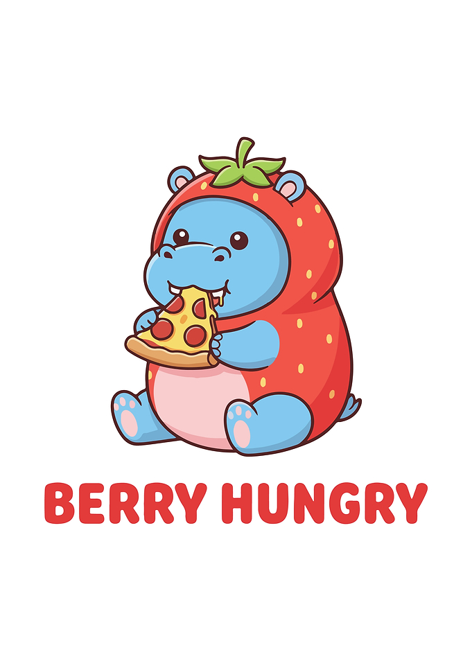 Hippo in Strawberry Costume Eating Pizza