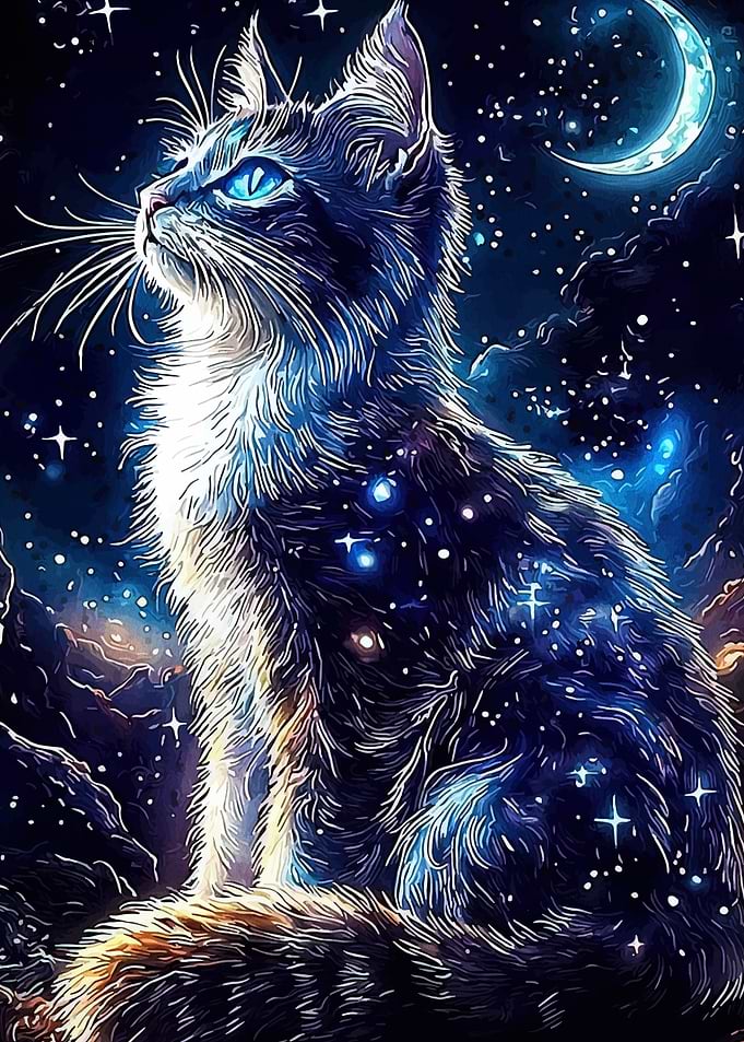 Celestial Cat in Starry Night