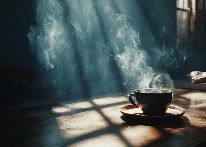Steaming Coffee Cup in Sunlight