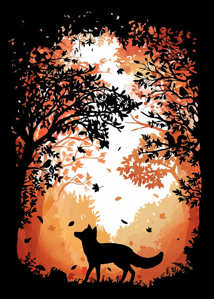 Fox in Autumn Forest Silhouette