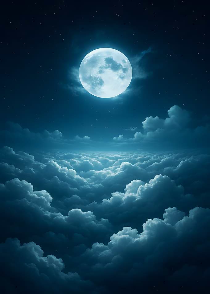 Full Moon Above Clouds at Night