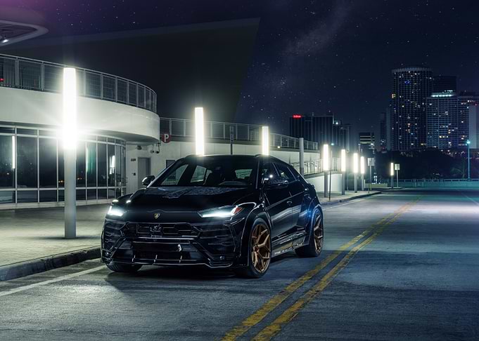Black Lamborghini Urus at Night