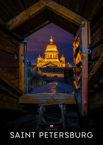 Saint Petersburg through a rustic window