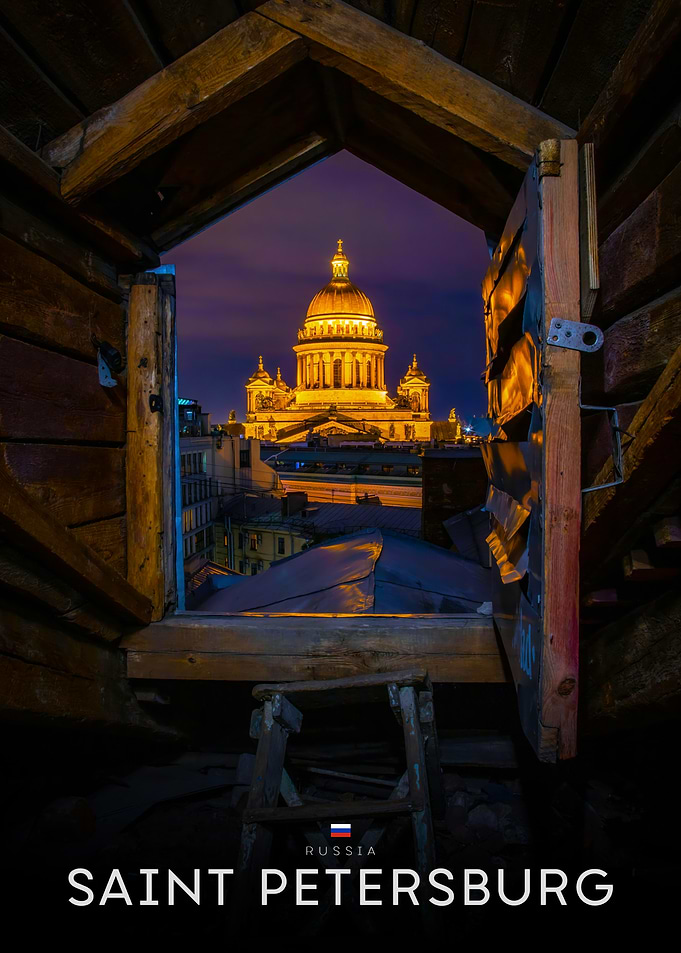 Saint Petersburg through a rustic window