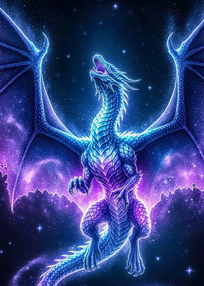 Majestic Blue Dragon in Cosmic Scene
