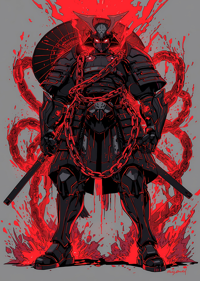Dark Samurai Warrior with Red Accents