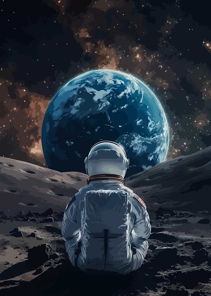 Astronaut on Moon Gazing at Earth