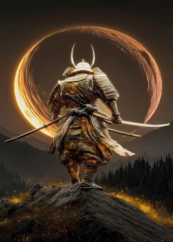 Golden Samurai Warrior with Crescent Moon