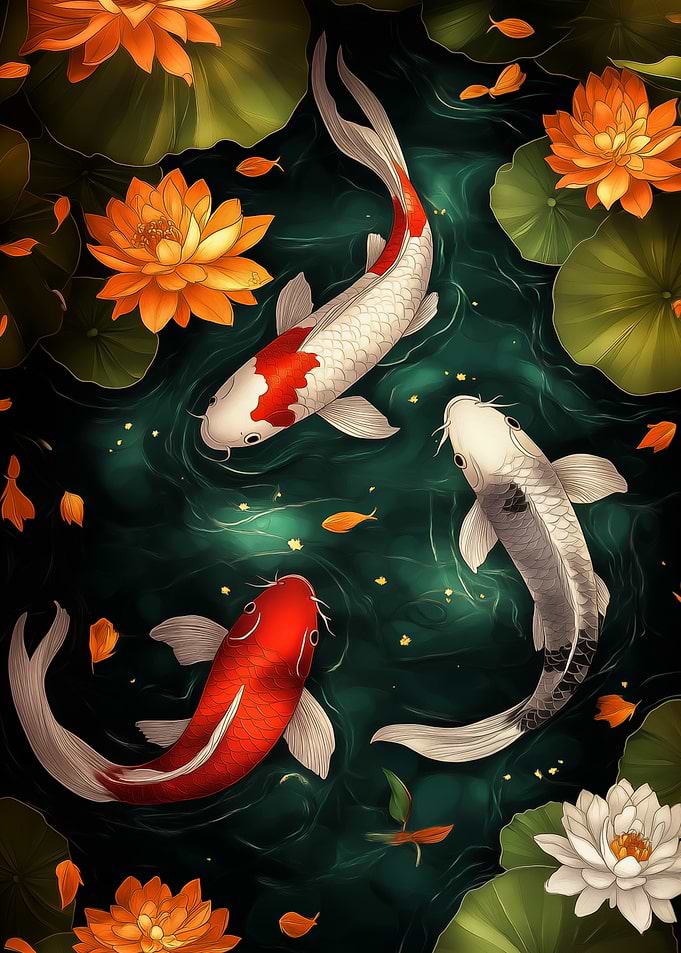 Koi Fish and Lotus Pond