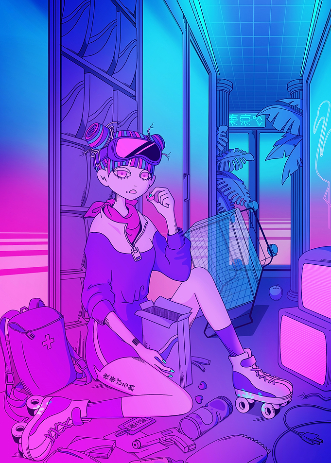 Cyberpunk Girl with VR Headset