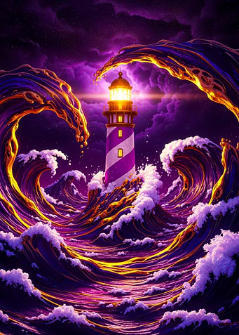 Lighthouse in a swirling sea