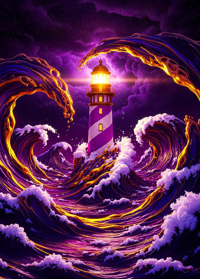 Lighthouse in a swirling sea