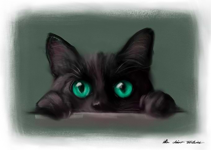 Black Cat with Emerald Eyes