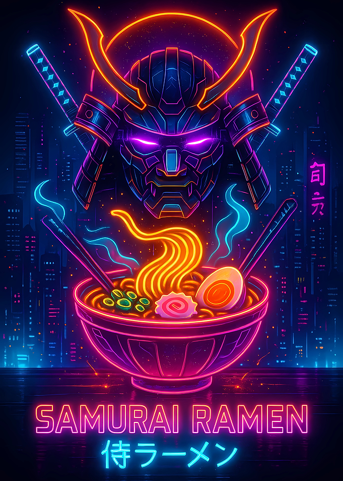 Neon Samurai Ramen Illustration
