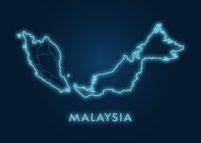 Malaysia Neon Blue Map