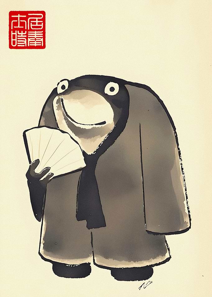 Frog in Kimono with Fan
