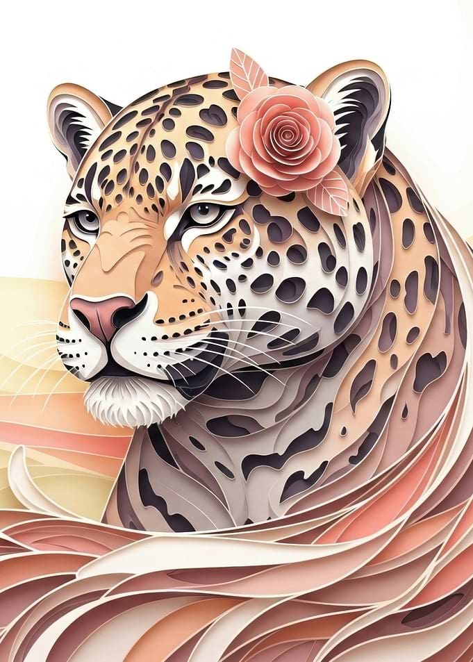 Elegant Leopard with Rose