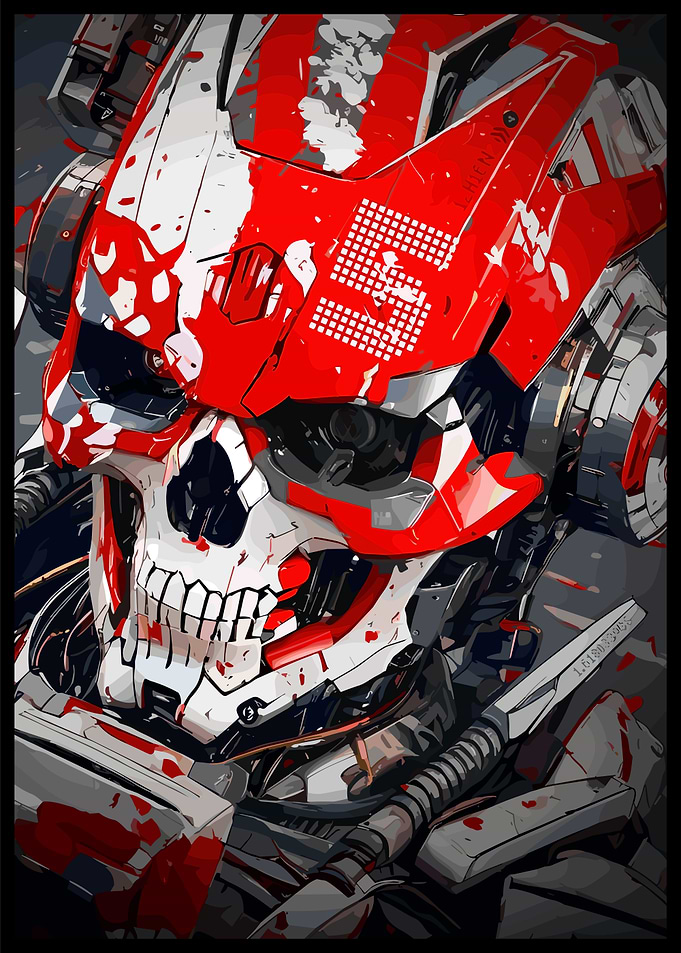 Cybernetic Skull Robot with Red Accents