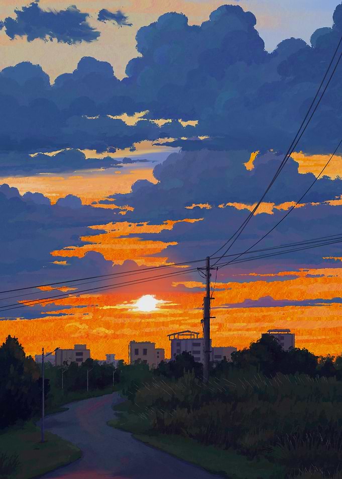Sunset Road Landscape Painting