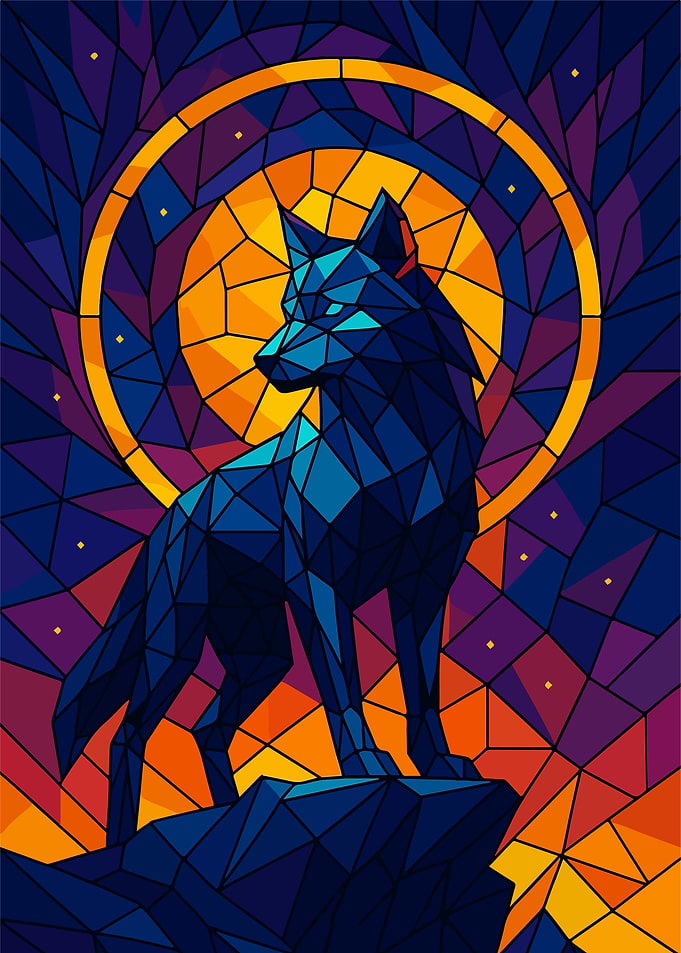 Geometric Wolf Stained Glass Silhouette