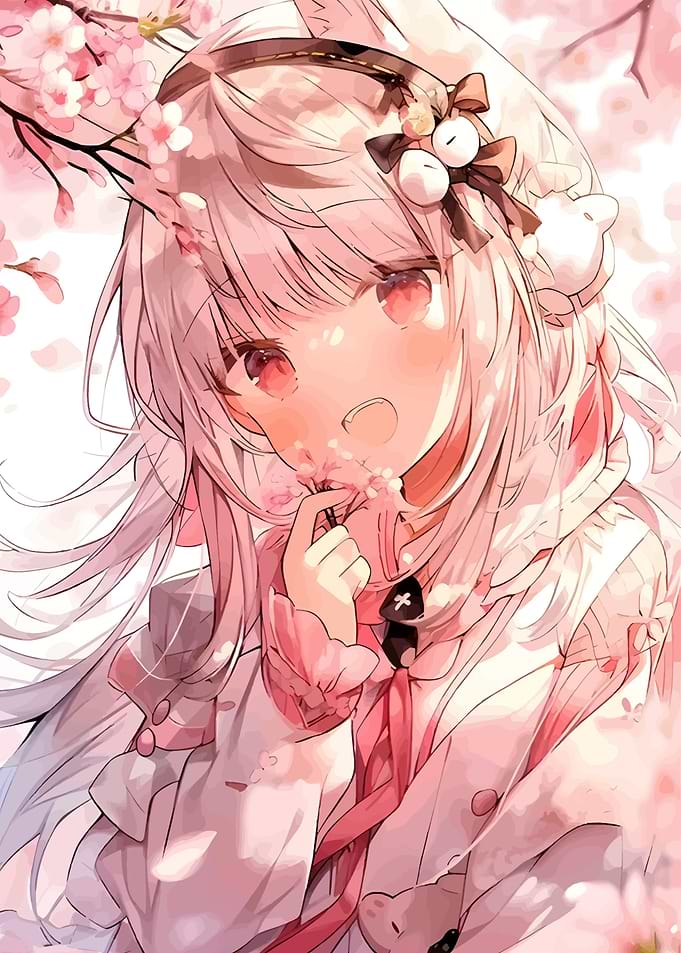 Anime Girl with Cherry Blossoms