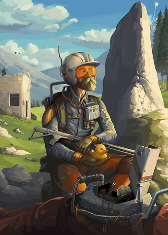 Bearded Man with Duck in Landscape