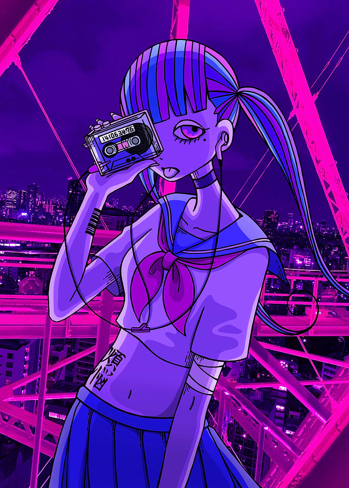 Anime Girl with Cassette Tape