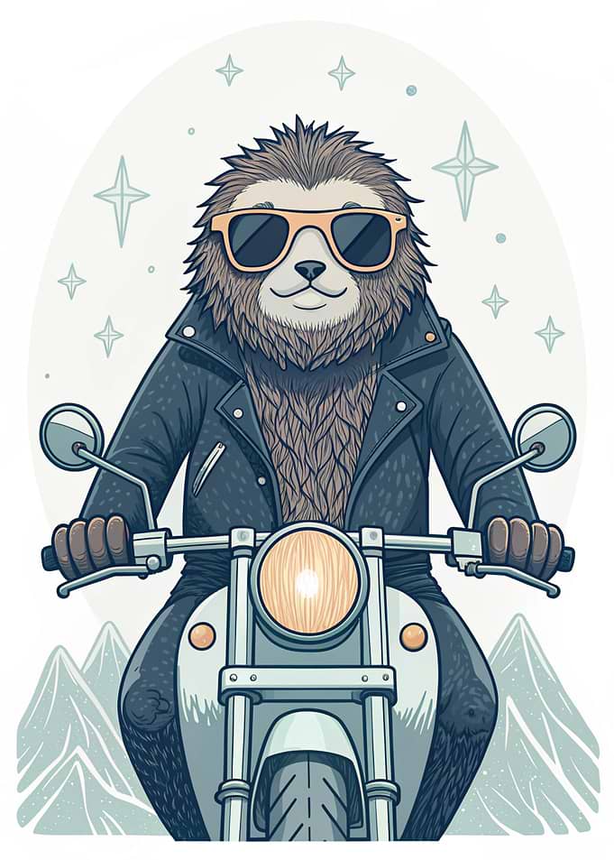 Sloth on Motorcycle with Leather Jacket