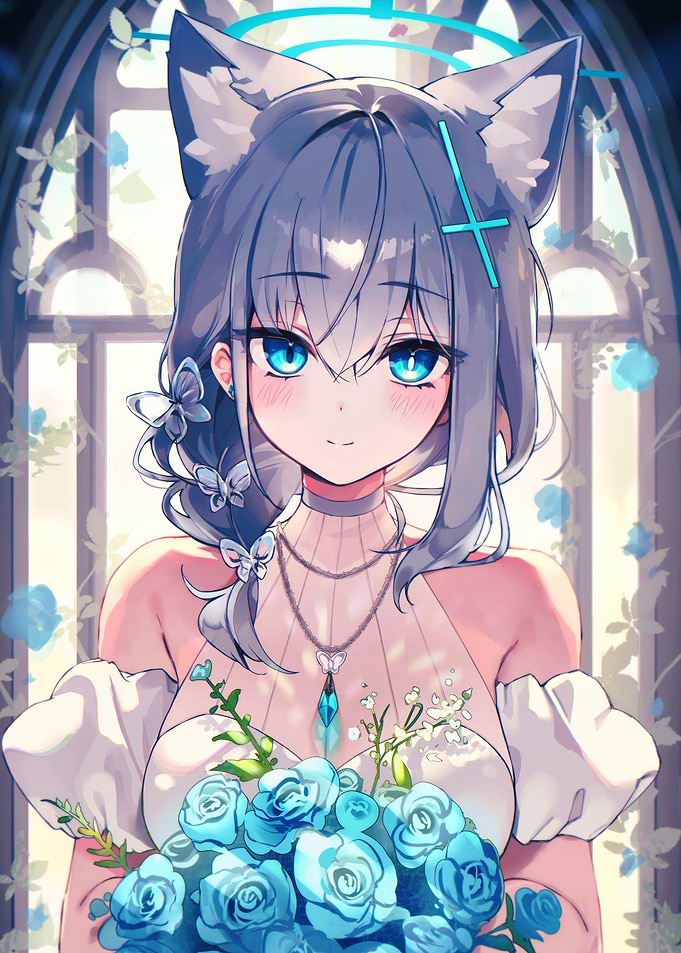 Anime Girl with Wolf Ears and Roses