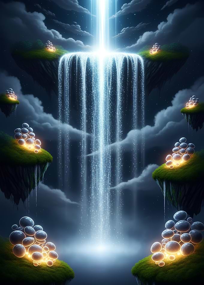 Floating Islands with Waterfall and Lights