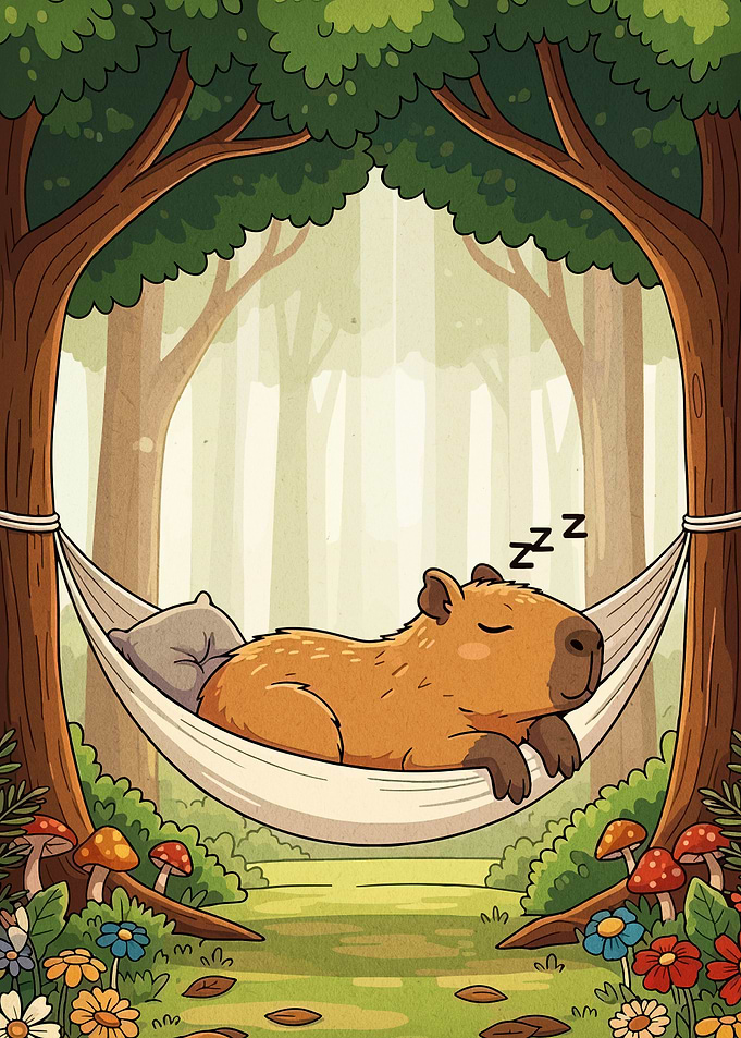 Sleeping Capybara in Forest Hammock