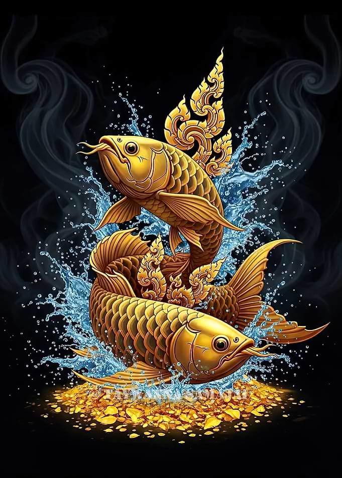 Golden Arowana Fish with Thai Ornamentation