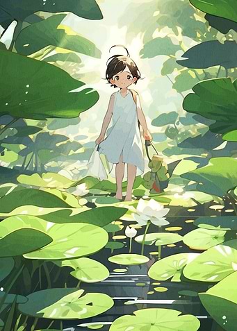 Girl in Lotus Pond