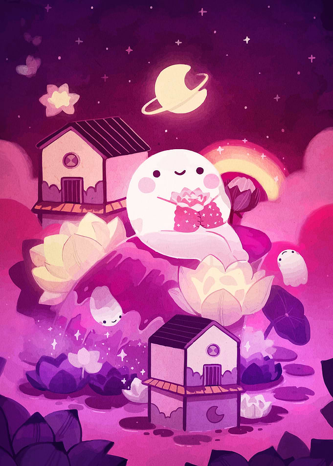 Cute Ghost in Dreamy Landscape