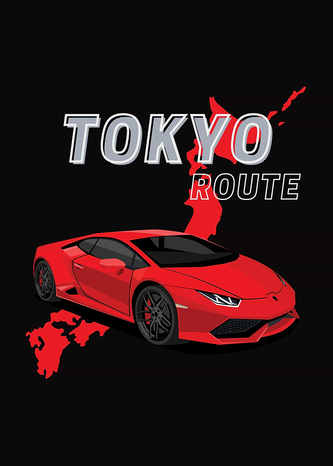 Tokyo Route Red Lamborghini Illustration