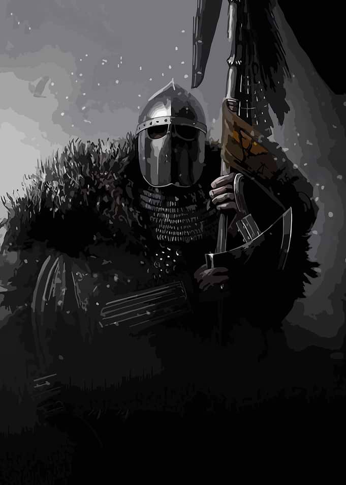 Medieval Knight with Axe and Banner