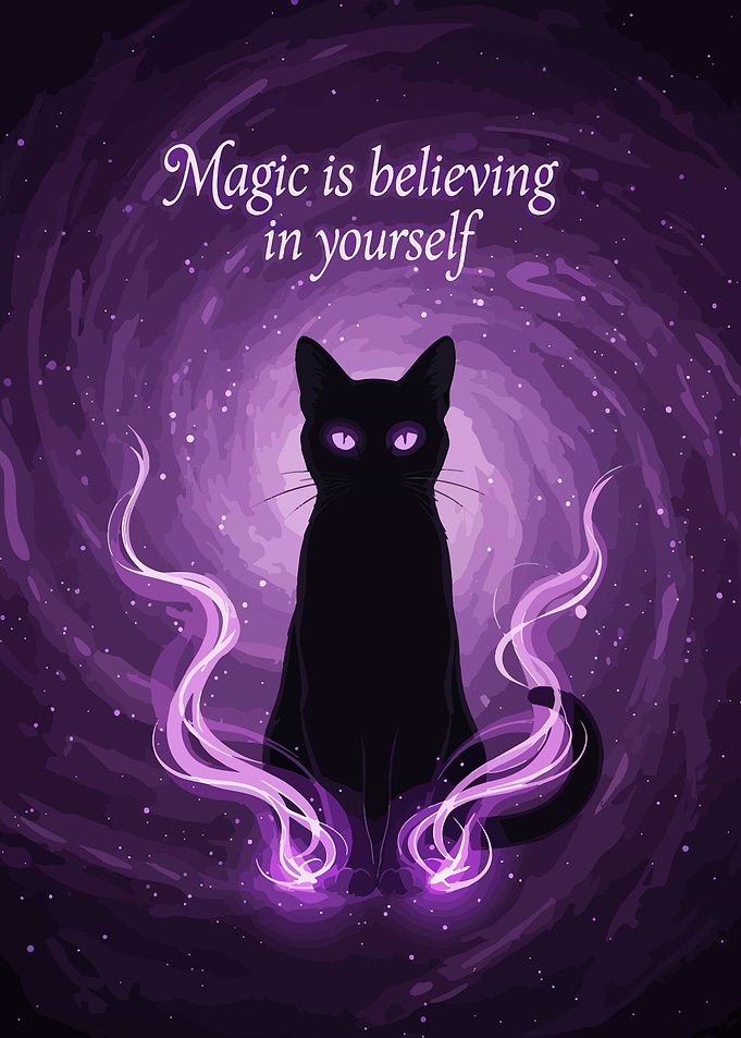 Magical Cat with Galaxy Background