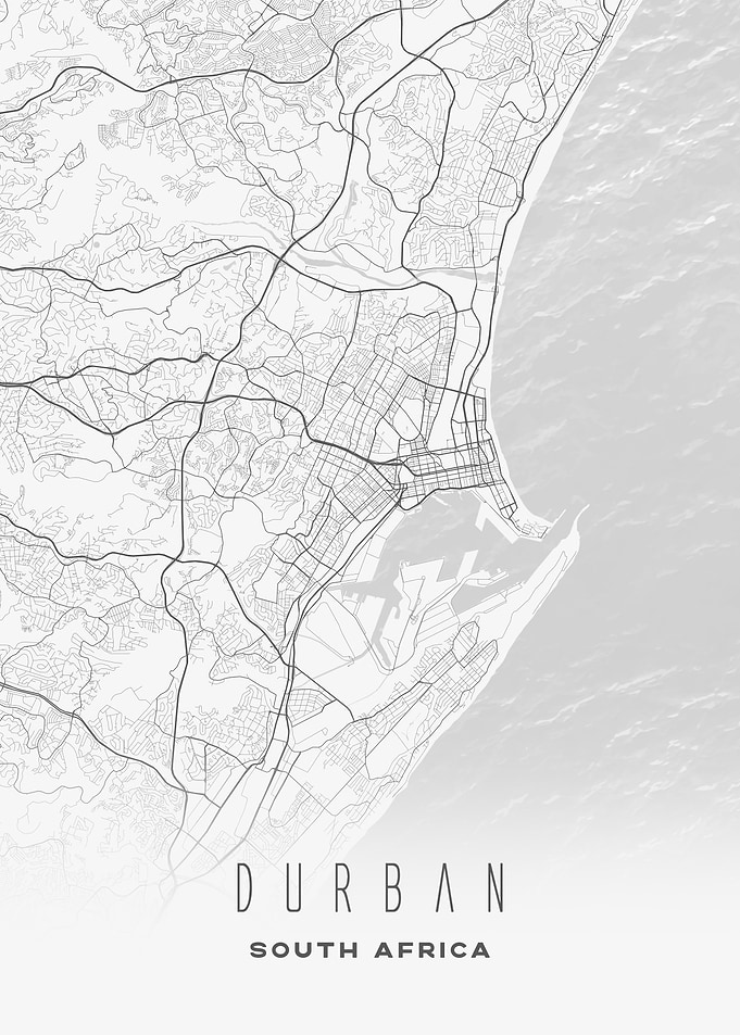 Durban, South Africa - Minimalist Grayscale City Map Art Poster