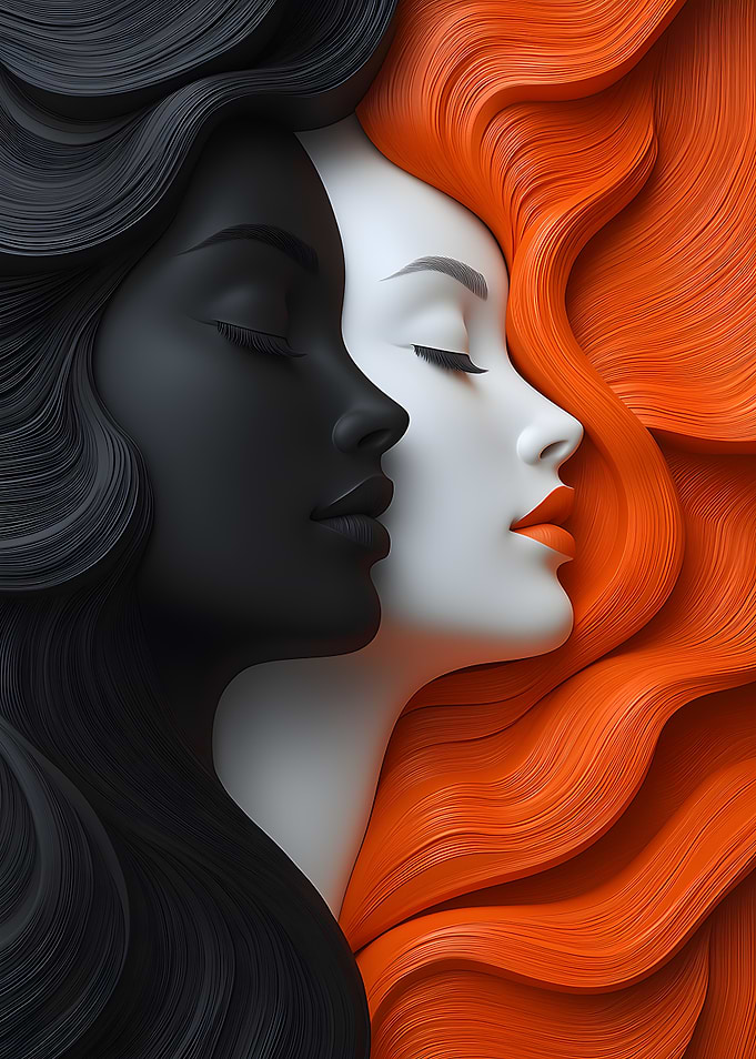 Abstract Faces in Black, White, and Orange
