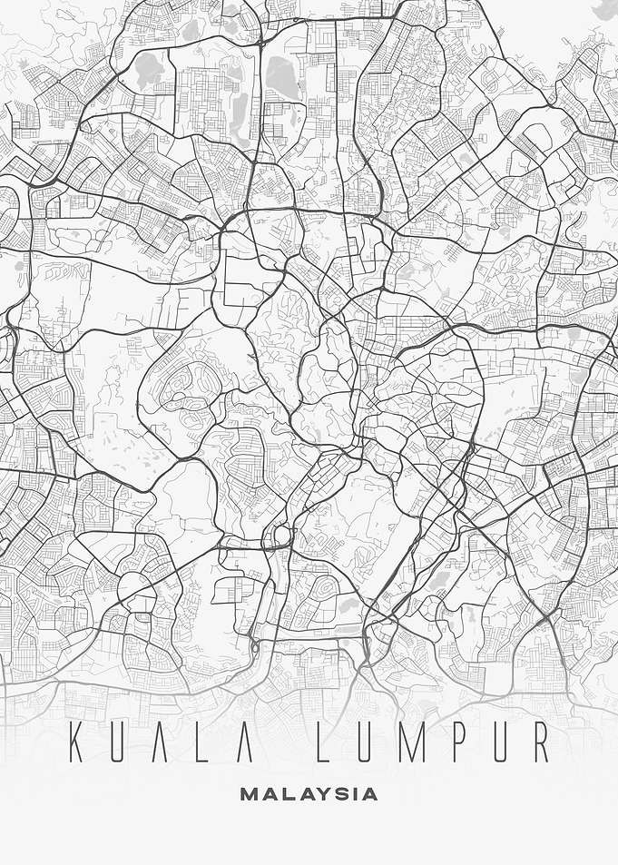 Kuala Lumpur, Malaysia - Contemporary City Map Print, Minimalist Urban Poster