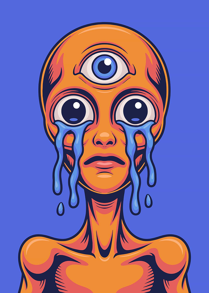 Crying Alien with Third Eye Illustration