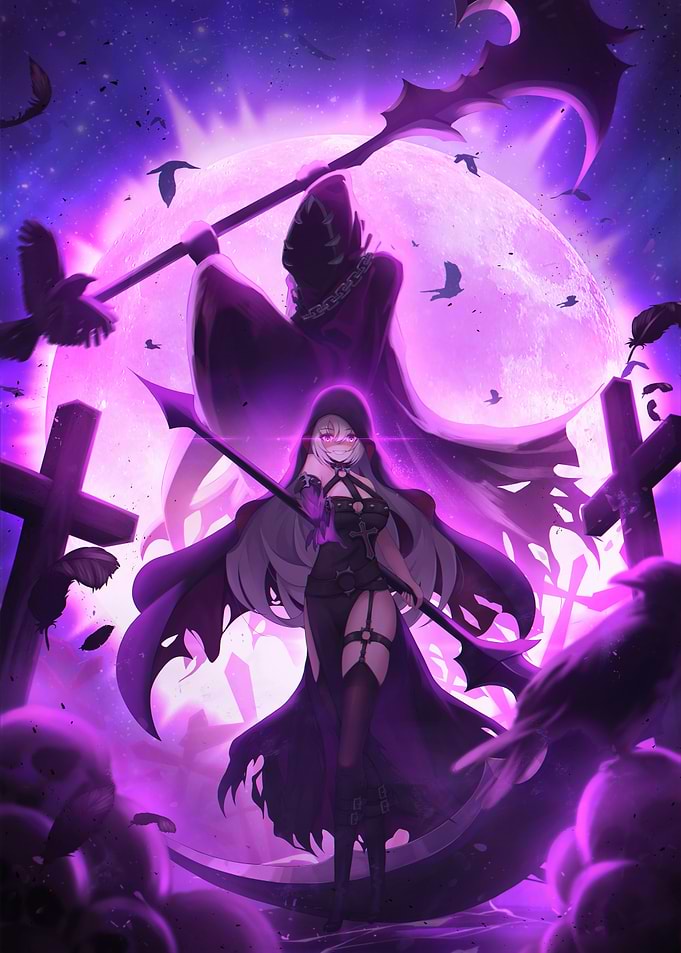 Anime Grim Reaper Duo in Graveyard