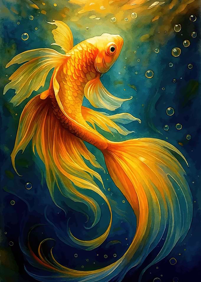 Golden Fish Blue Water