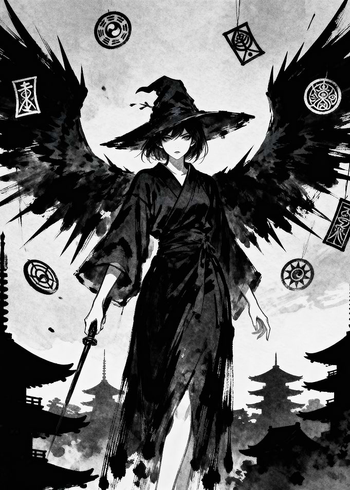 Black and White Witch with Katana